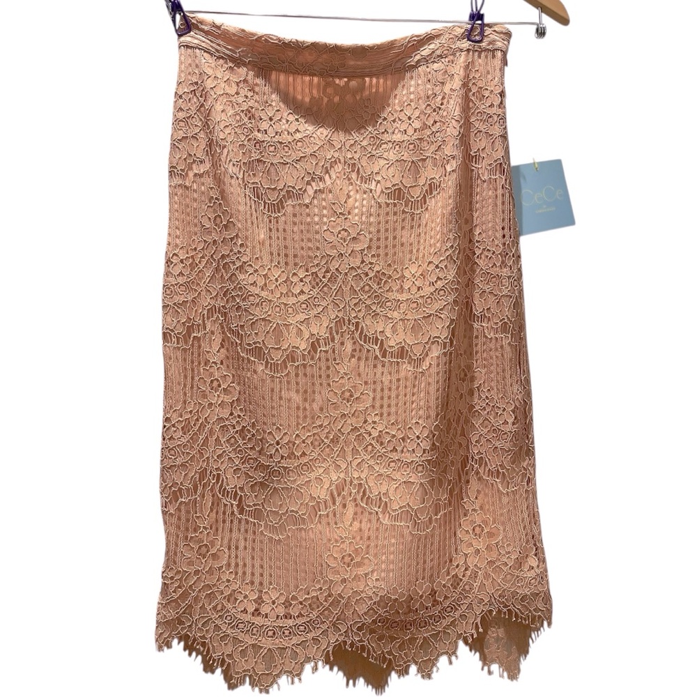CeCe by Cynthia Steffe Laced Skirt -Pink Pencil Midi Skirt, gorgeous lace hem
